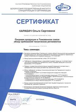 Сертификат семинар БелГИСС, 2014
